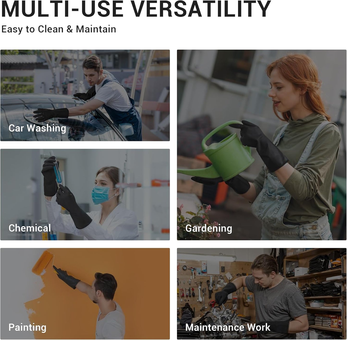 ThxToms 3 Pairs Dishwashing Gloves, Reusable Latex Cleaning Gloves for Housework Kitchen Bathroom, Durable Flexible & Anti-slip, Smooth Lining, Easy On & Off, Extra Large, Black