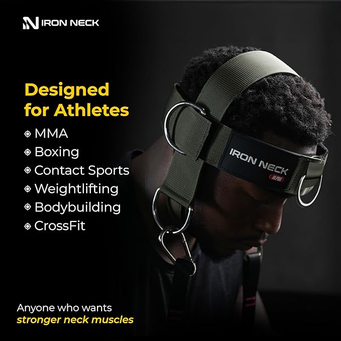 Iron Neck , Versatile Neck Exerciser, Strengthener and Trainer with Adjustable Head and Chin Strap, Portable Head Harness for Weight Lifting, Home and Gym Use