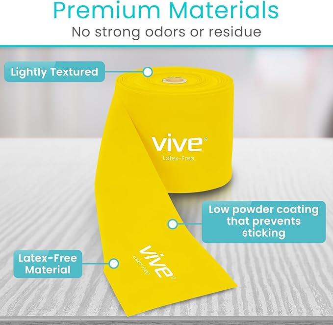Vive Professional Resistance Bands - 25 Yard Non-Latex Roll for Physical Therapy, Lower and Upper Body Exercise Workout - Straight Elastic for Strength Training, Rehabilitation, Women, Men