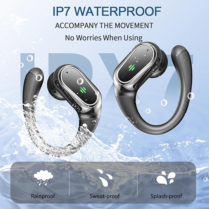 Wireless Earbuds, 2025 Bluetooth 5.4 Headphones Sport, 50Hrs HiFi Stereo Deep Bass Over-Ear buds with ENC Noise Cancelling Mic, IP7 Waterproof & LED Display Earphones with Earhooks for Workout/Running