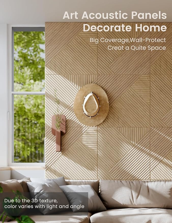 Large Felt Bulletin Board,Cork Board Alternative 70.87'' x 47.24'' Art Acoustical Wall Panels-6 Pack with 60 Adhesive Tabs,for Recording Studio/Home Offices-Natural Oak/Diamond