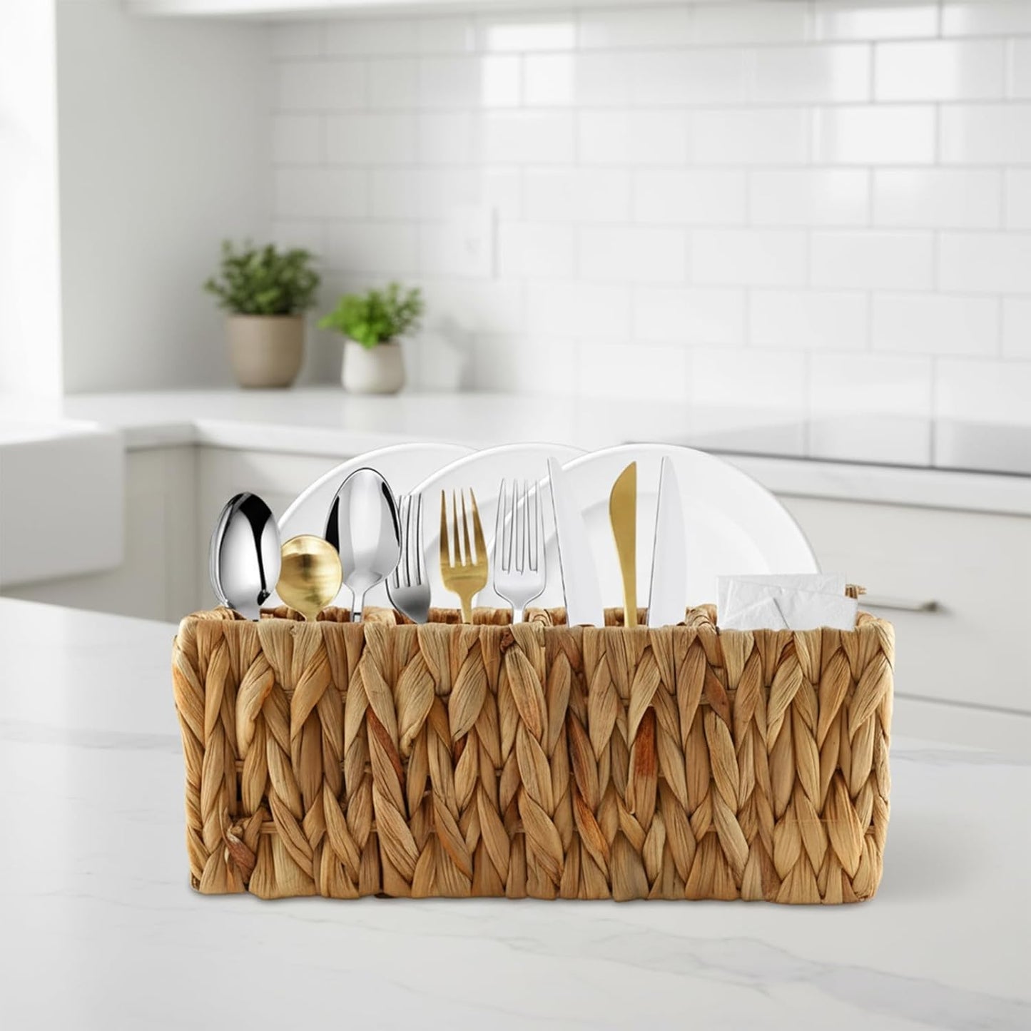 Utensil Holder Cutlery Storage Organizer Bin Silverware Caddy Countertop Knife Spoon and Fork Holder Kitchen for Countertop,Cutlery Holder with Handle for Home Kitchen Restaurant