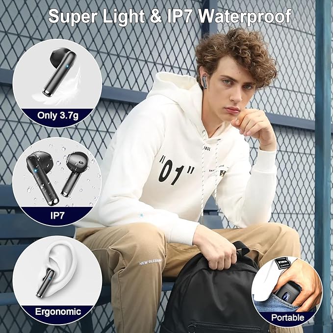 Wireless Earbuds, in Ear Headphones with 4 ENC Mics, Bluetooth 5.4 Ear Buds Hi-Fi Stereo, 36H Playtime Earphones with USB-C Charging Case, 3g Lightweight, IP7 Waterproof Headset for Running/Work