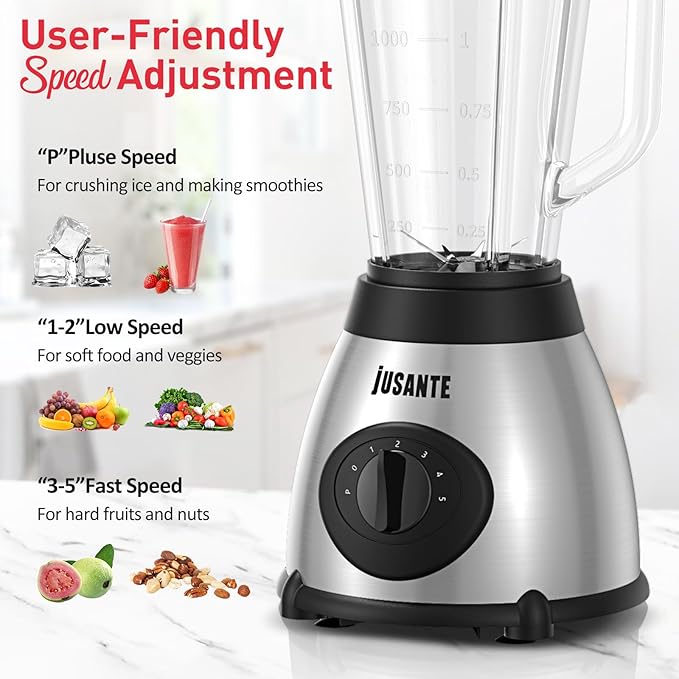 Smoothie Blender, Professional Blender Juicer for Kitchen Countertop Ice Crusher or Juice, Milkshake, Dessert (Silver)