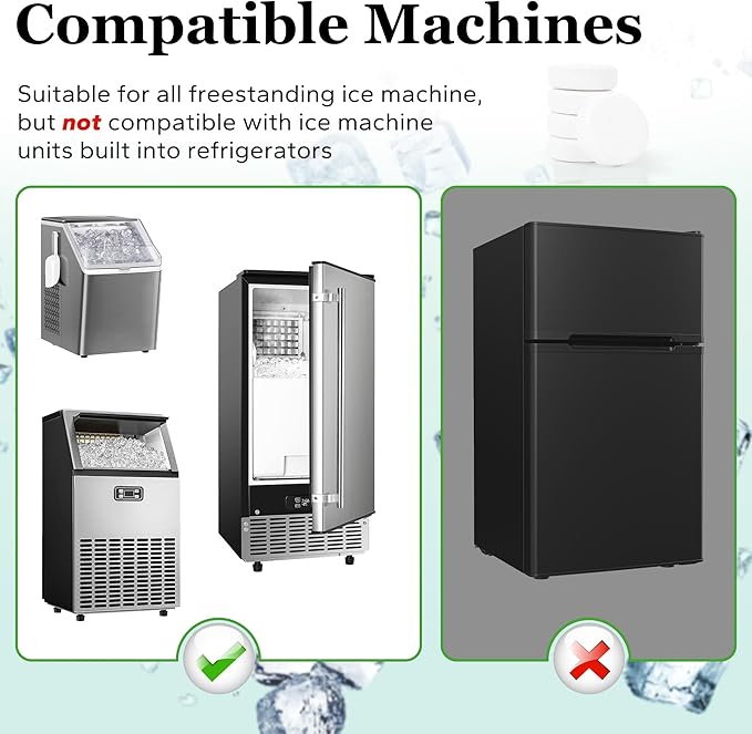 43 pcs Ice Machine Cleaner Tablets with 2 cleaning brushes,Ideal for Frigidaire, Opal, GE Profile, Kitchenaid units.Ice Maker Cleaner Removes Lime Scale,Calcium.Nickel Safe Scale Remover