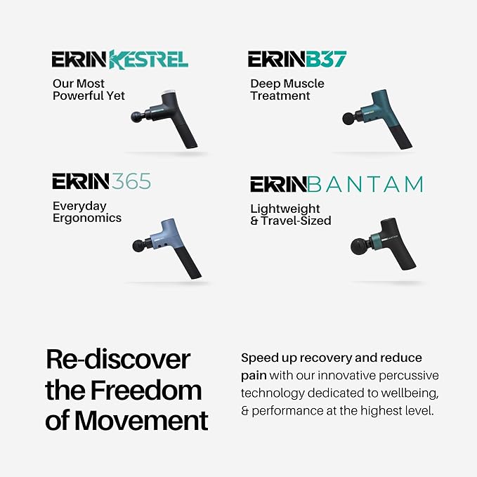 Ekrin Athletics White Kestrel Percussive Massager - Enhanced Precision & Comfort for Elite Muscle Recovery & Wellness - Relieve Sore Muscles and Stiffness