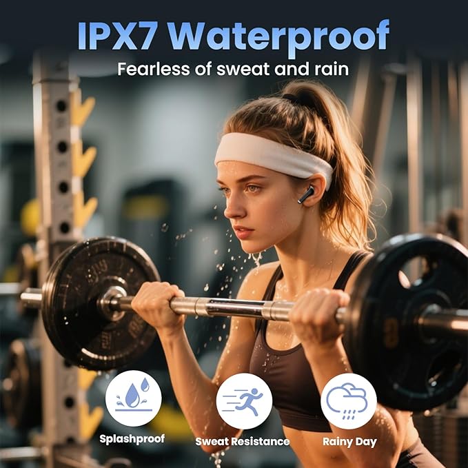 Wireless Earbuds, Bluetooth Headphones with Deep Bass Stereo, 48H Playback Ear Buds with LED Power Display Charging Case,Lightweight, IPX7, in-Ear Earphones with Mic for for Phone Tablet Laptop, Black