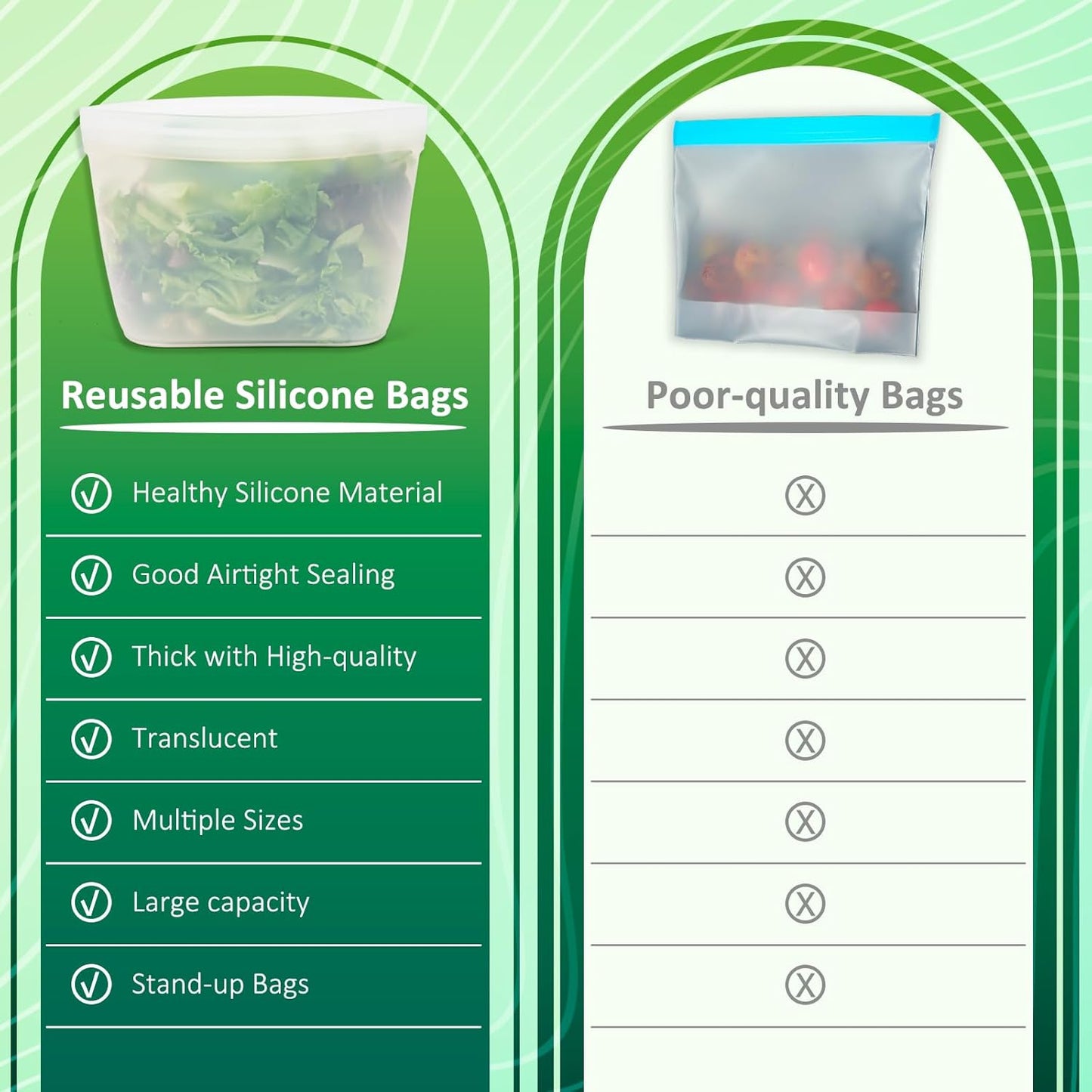 Silicone Bags for Food Storage, Reusable Food Storage Containers Zip Lock Silicone Bags Stand Up Snack Bags, Freezer Microwave Oven Dishwasher Safe,Plastice BPA-Free 4 Pack 2 Size(84oz & 40oz)