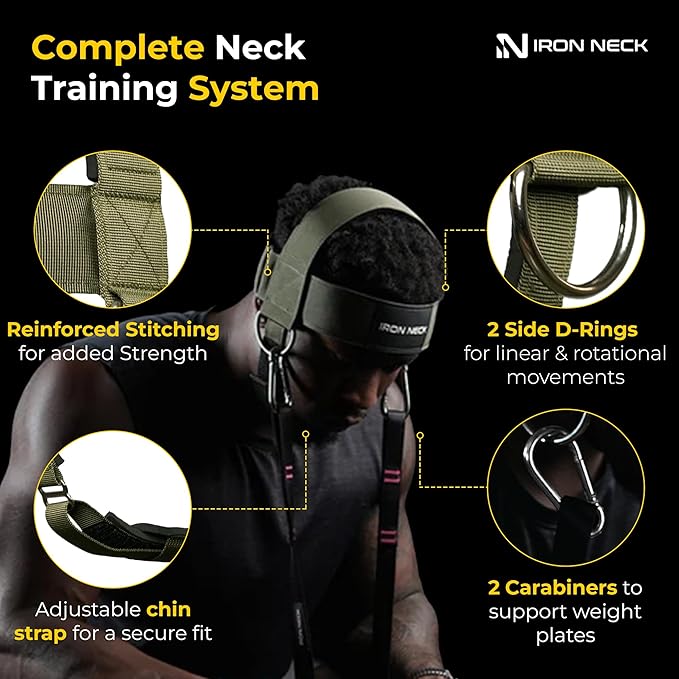 Iron Neck , Versatile Neck Exerciser, Strengthener and Trainer with Adjustable Head and Chin Strap, Portable Head Harness for Weight Lifting, Home and Gym Use