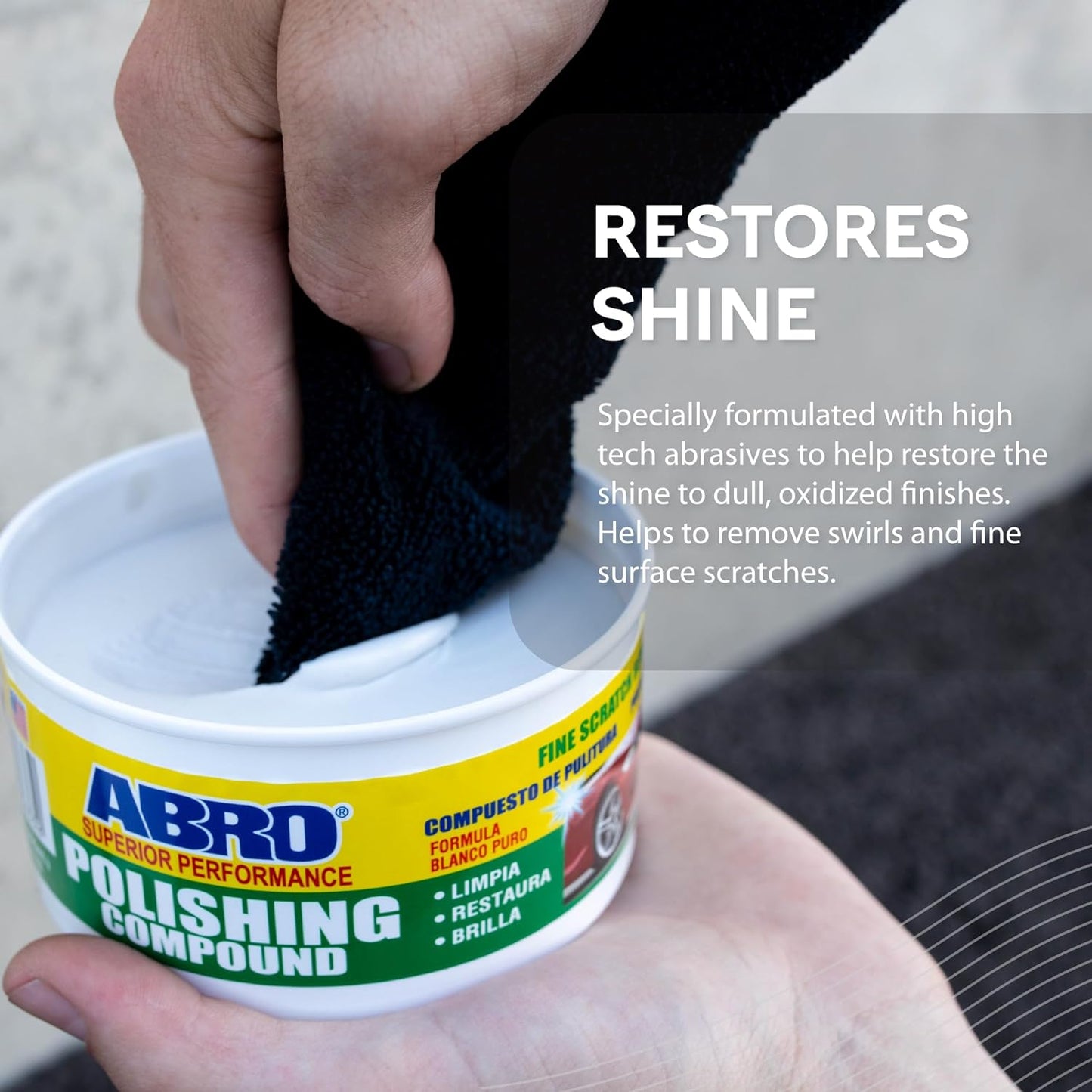ABRO Superior Performance Car Polishing Compound for Oxidized Finishes, Buff, Shine, Smooth, & Clean, Scratch Remover for Vehicles, Boats, & Bikes - 10 oz.