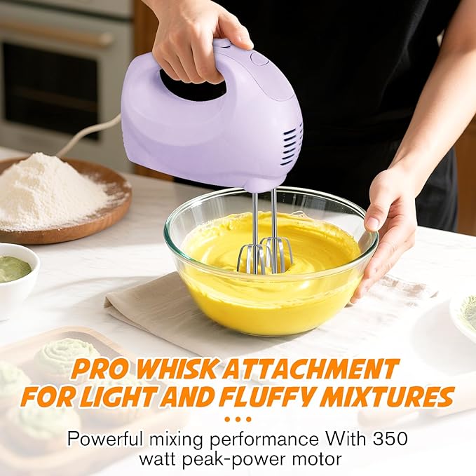 Handmixer Electric Handheld - 7 Speed Portable Kitchen Mixer Electric with 5 Stainless Steel Accessories Whisk, Food Beater for Whipping Mixing Cookies Cakes Eggs, Pueple