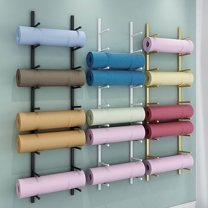 Yoga Mat Storage Rack, Wall Mounted Yoga Mat Holder, Large Capacity Storage Shelf, Multi-layer Storage, Home Hanging Storage Racks, Suitable for Home, Yoga Studio, Gym, School(Black,6-Tier)