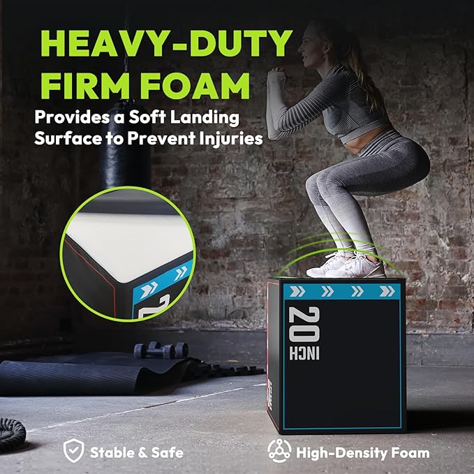 3-in-1 Plyometric Box, Jumping Exercise Equipment Trainer with Non-Slip Surface for Workout Training, Pro-Duty HIIT Exercise Foam Plyo Box, Home Gym