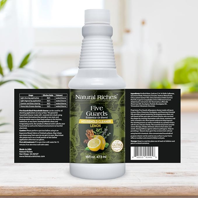 Natural Riches Household Cleaner Concentrate Five Guards Lemon scent from The Tales of French stories of Thieves Essential oil Blend household cleaner - 16 fl oz