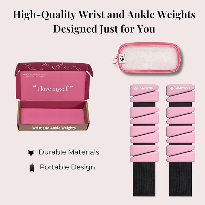 AMOYOU Wrist & Ankle Weights for Women – 2 lb Ankle Weights (Set of 2, 1 lb Each) | Arm Weights for Women | Leg Weights for Walking, Yoga, Cardio & Strength Training