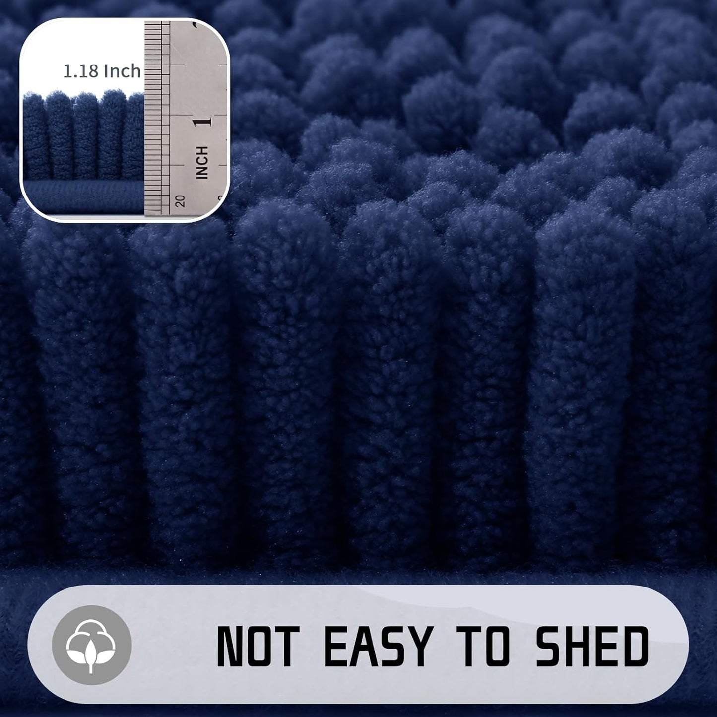 Yimobra Washable Bathroom Rugs, Super Soft & Absorbent Chenille Bath Mat for Floor & Carpet, Quick Dry Non Slip Bath Mat for Tub Shower, 32"x20",Navy Blue