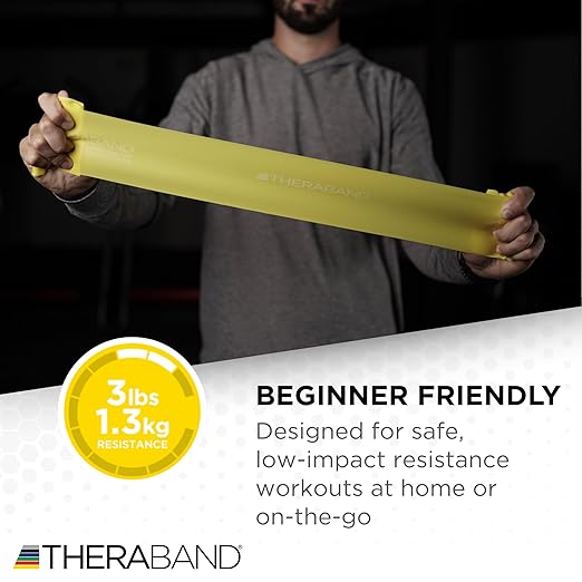 THERABAND Resistance Bands Set, Beginner Kit, Yellow, Red, Green, Latex Elastic Bands for Exercise & Physical Therapy, Strength Training Bands for Upper & Lower Body Fitness