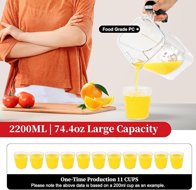 Professional 2.2L/74.4oz Commercial Smoothie Food Processing Blender for Shakes and Smoothies, 2200W Power Blender with Soundproof Shield for Fruits, Frozen Drinks