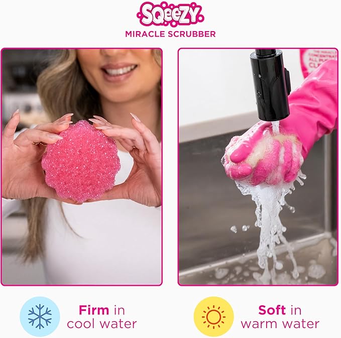 Stardrops - The Pink Stuff Miracle Cleaning Paste & SQeeZY Scrubber Sponge Bundle – All-Purpose, Non-Scratch Cleaner for Kitchens, Bathrooms, Walls, Floors, Pots, Grout, and More