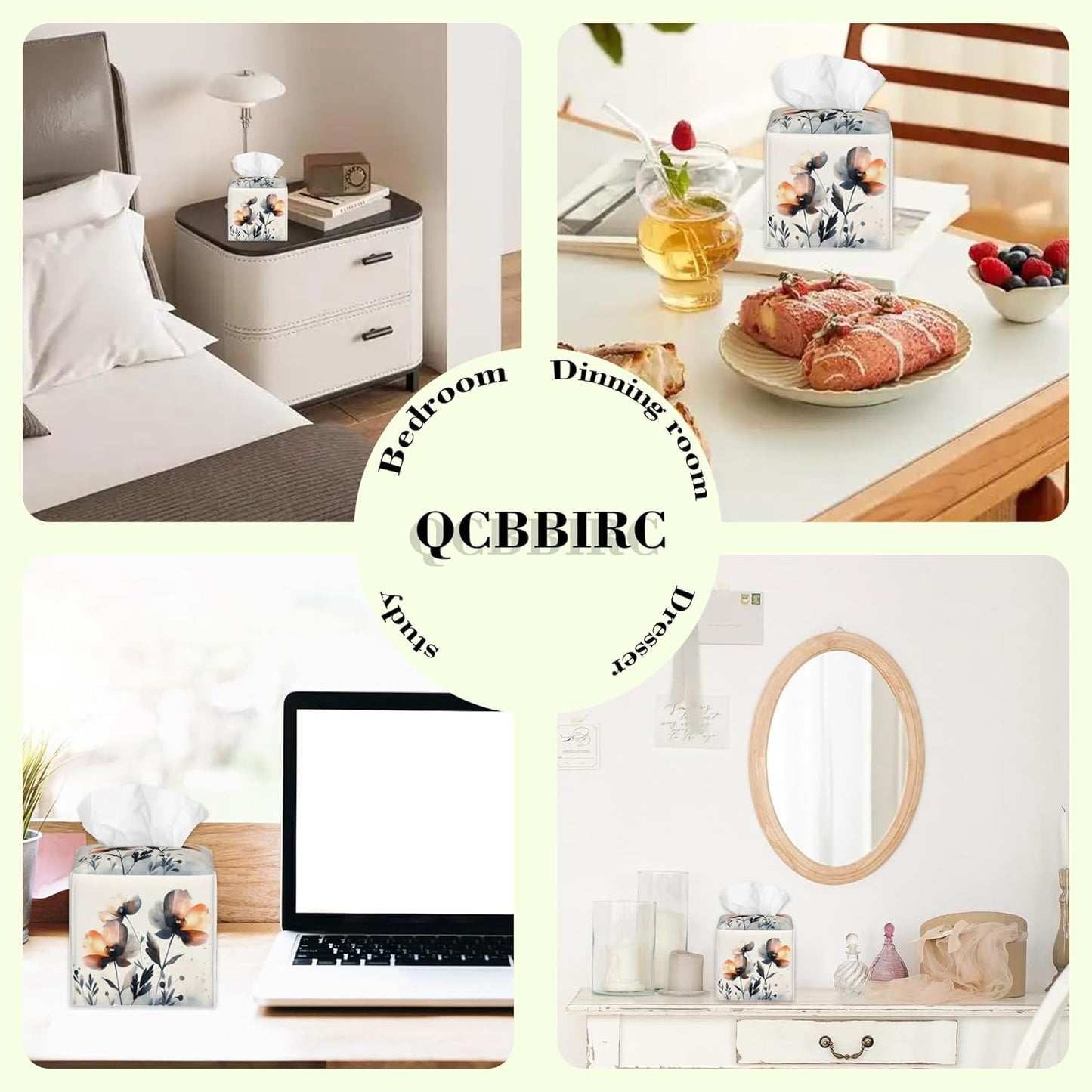 Watercolor Spring Brown Poppy Floral Tissue Box Cover Square,Abstract Flowers Leather Tissue Box Holder Decorative Facial Cube Paper Cover Case Organizer for Bathroom Night Stands Desk Home