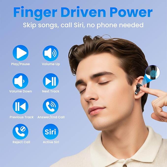 Wireless Earbuds, Bluetooth Headphones with Deep Bass Stereo, 48H Playback Ear Buds with LED Power Display Charging Case,Lightweight, IPX7, in-Ear Earphones with Mic for for Phone Tablet Laptop, Black