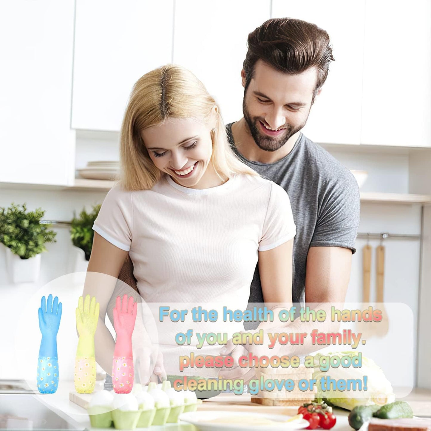 KAQ Dishwashing Cleaning Gloves 3 Pairs-Reusable Rubber Gloves Non-Slip Laundry Kitchen Gardening Household Gloves(Long Cuff)