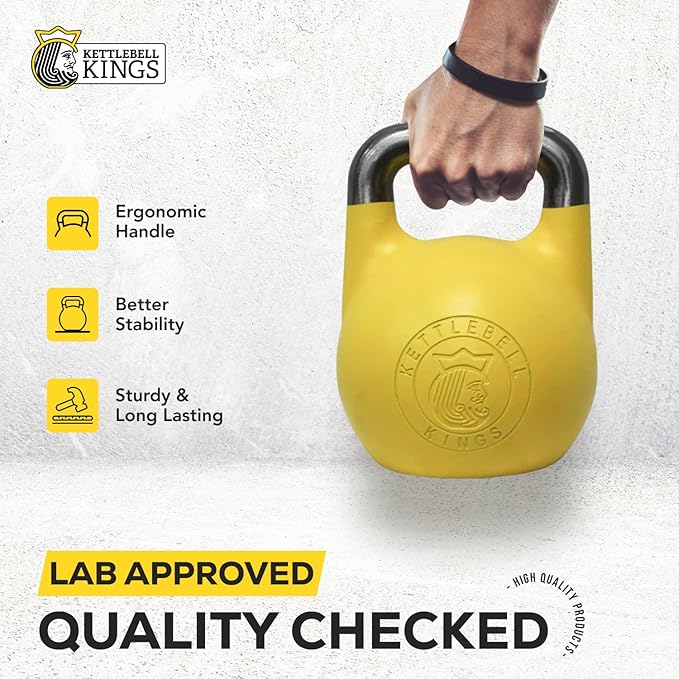 Kettlebell Kings Competition Kettlebells Weight (35mm handle) 8-48 KG | Hand weights Workout Gym Equipment & Strength training sets for Women & Men for Home Gym | Suitable for High Repetition Workouts