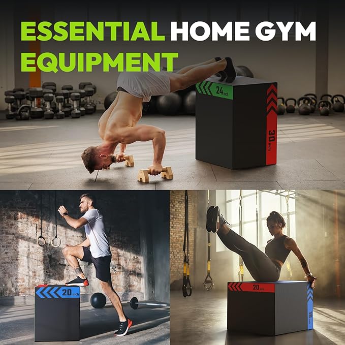 3-in-1 Plyometric Box, Jumping Exercise Equipment Trainer with Non-Slip Surface for Workout Training, Pro-Duty HIIT Exercise Foam Plyo Box, Home Gym