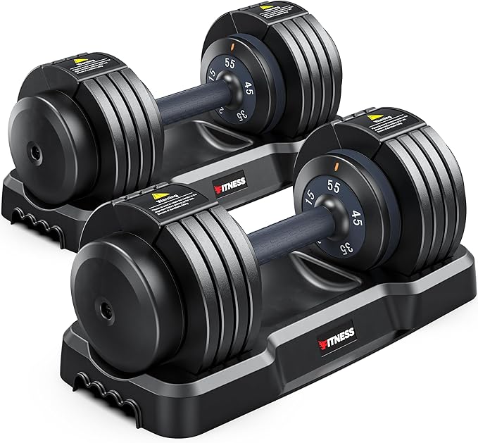 XDDIAS Adjustable Dumbbell Set of 2, 25/55/80LB Dumbbell Set-1Sec Adjustable Weights-5/10 in 1 Free Weights Dumbbells Set with Effortless Tray/No-Slip Handle-Compact Size for Women/Men at Home Gym