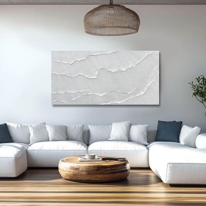 WINKAILIN Canvas Wall Decor Gray-White Ocean Wave Wall Flat Prints Contemporary Art for Living Room Abstract Neutral Canvas Wall Art for office 24"x 48" Hallway Decor