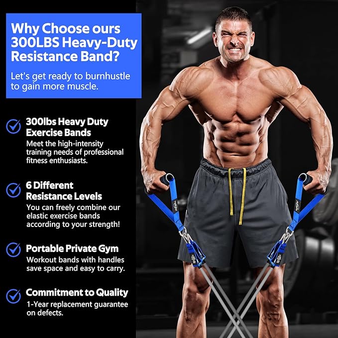 WALITO Resistance Bands Set - Exercise Bands with Handles, Door Anchor, Legs Ankle Straps, for Heavy Resistance Training, Physical Therapy, Muscle Training, Yoga, Home Workouts, Gym Equipment