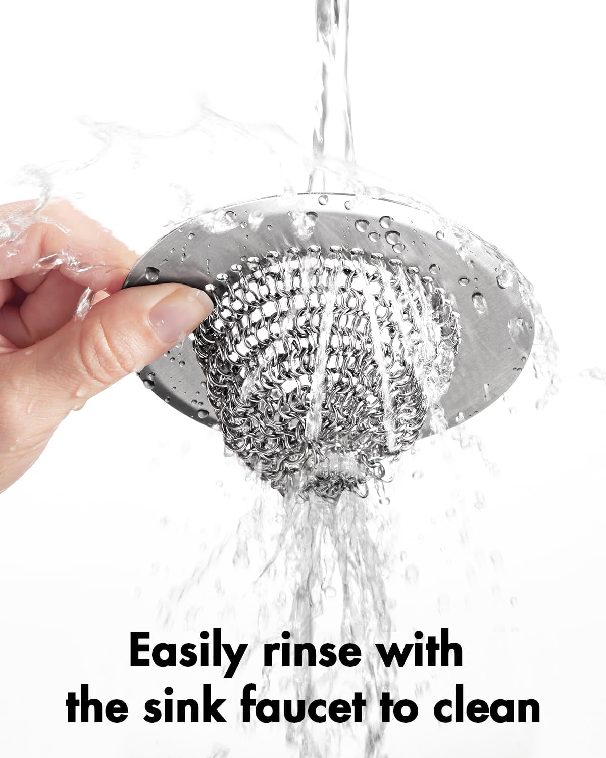 Revolutionary Kitchen Sink Drain Strainer/Patented Reversible Chain Mesh, Effortless Cleaning & Debris Catcher, Large Capacity, No Clog, 304 Stainless Steel & Rust-Proof/Handmade
