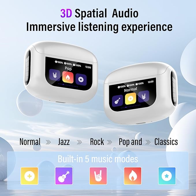 Wireless Earbuds, Bluetooth 5.4 Ear Buds with Multifunctional Touch Screen, 48H Bass Stereo Headphones with ANC/ENC Noise Cancelling/Transparency Mode, IPX7 Earphones with 5 EQ Modes, White