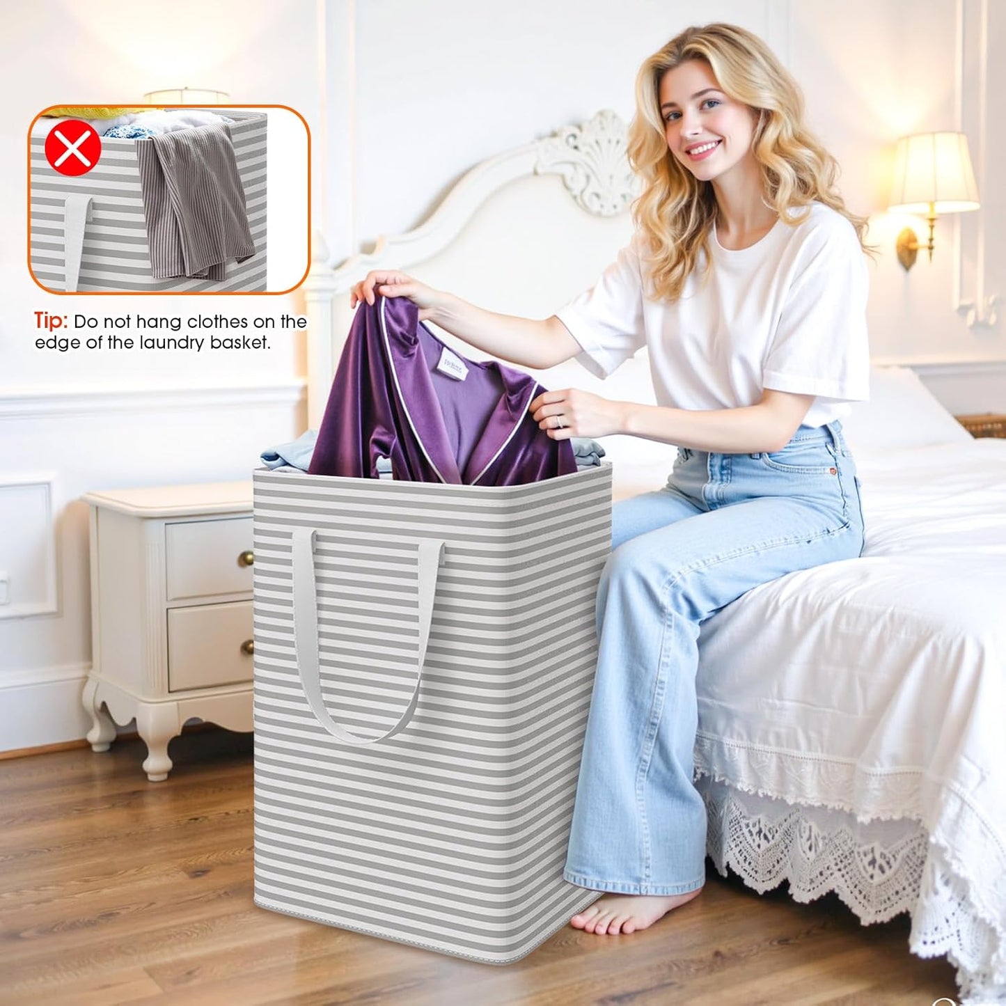 3 Pack Large Laundry Basket,Waterproof & Freestanding Laundry Hamper,Collapsible Clothes Hampers with Easy Carry Long & Reinforced Handles in Bathroom,College Dorm(88Lx3,Gray)