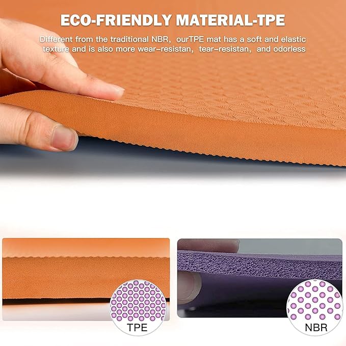 Hatha Yoga 4/5 inch TPE Yoga Mat Fitness & Exercise Mats Large Size 72"L x 32"W Non-Slip Anti-Tear For Women Men