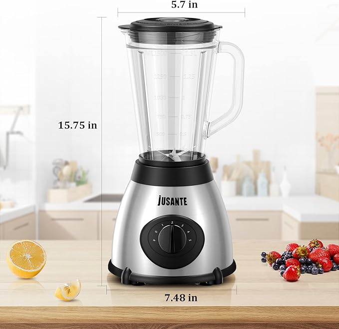 Smoothie Blender, Professional Blender Juicer for Kitchen Countertop Ice Crusher or Juice, Milkshake, Dessert (Silver)