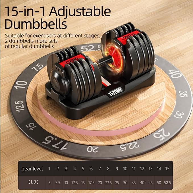 Adjustable Dumbbells Set of 2,Free Weights Dumbbells Set,Adjustable Dumbbell Set,52.5 lbs pair 105 lbs,15 in 1,for Men/Women Gym Equipment for Home Strength Training Equipment