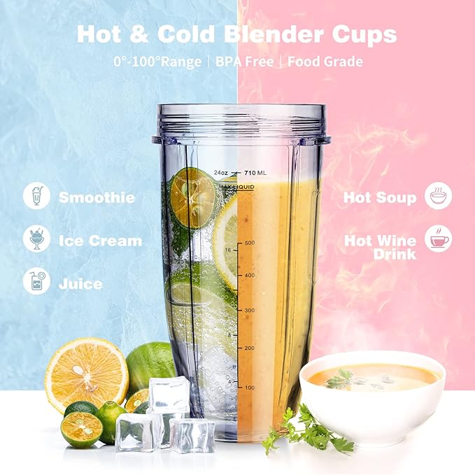 Ninja Blender Cups Replacement 24 oz Cups Kit with Sip & Seal Lids BL450 BL480 BL486 BL487 BL492 BL494 BL642 BL682 NN100 BL2012