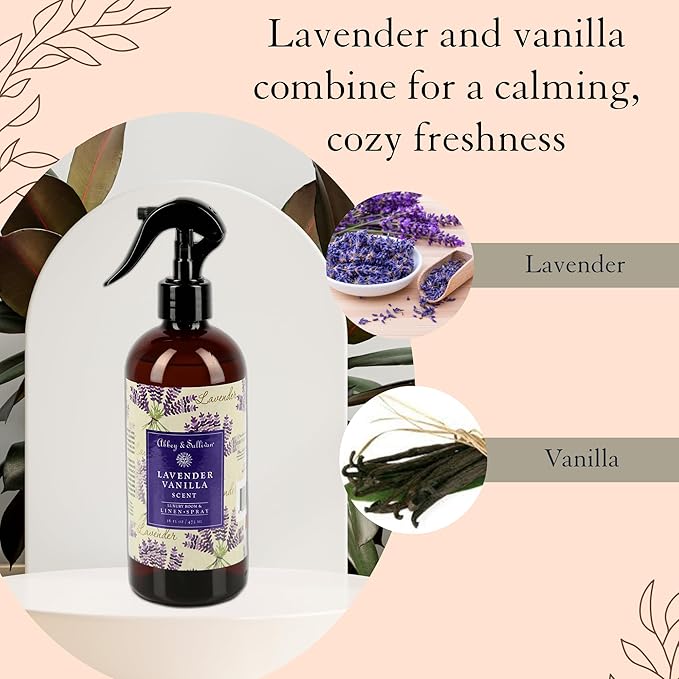 Abbey & Sullivan Odor Eliminating and Refreshing Linen and Room Spray, Lavender Vanilla, 16 oz.