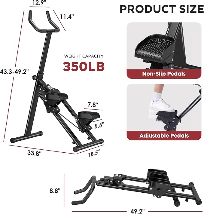 SogesPower Stair Stepper for Home,Folding Vertical Stair Climber with Adjustable Pedals & Handlebar, Cardio Climbing Exercise Machine for Full-Body Workout, Stair Master for Women Men,Black
