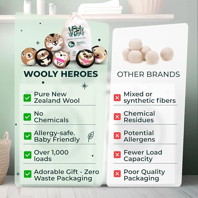 No More Dryer Sheets! Reusable Wool Dryer Balls XL 6-Pack - Reduces Static, Cuts Dry Time, & Softens Naturally