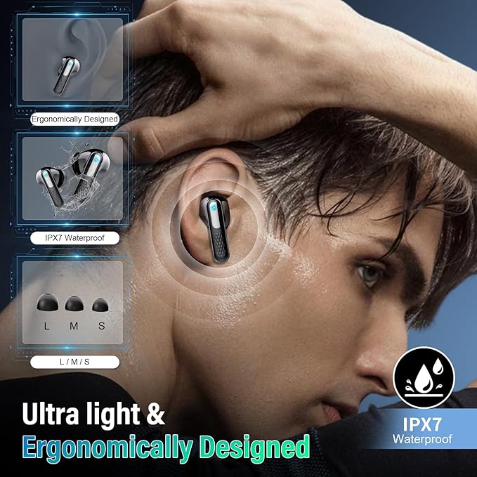 Wireless Earbuds, Bluetooth 5.4 Headphones with Multifunction Touch Screen, 48H Deep Bass Stereo Ear Buds, 5 EQ Modes, ANC/ENC Noise Cancelling, Transparency Mode, IPX7 Bluetooth Earbuds, Black