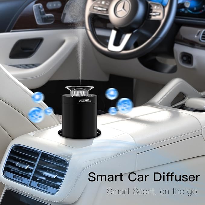 Waterless Essential Oil Diffuser Rechargeable, Portable Car Scent Diffuser Smart Auto On/Off, 3 Mist Mode & Timer, Mini Aromatherapy Scent Air Diffuser for Home Office Car (Aluminum Black)