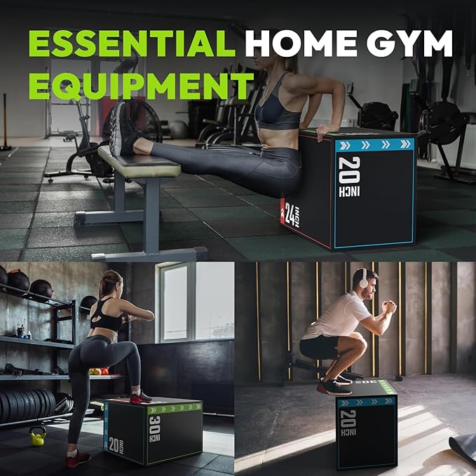 3-in-1 Plyometric Box, Jumping Exercise Equipment Trainer with Non-Slip Surface for Workout Training, Pro-Duty HIIT Exercise Foam Plyo Box, Home Gym