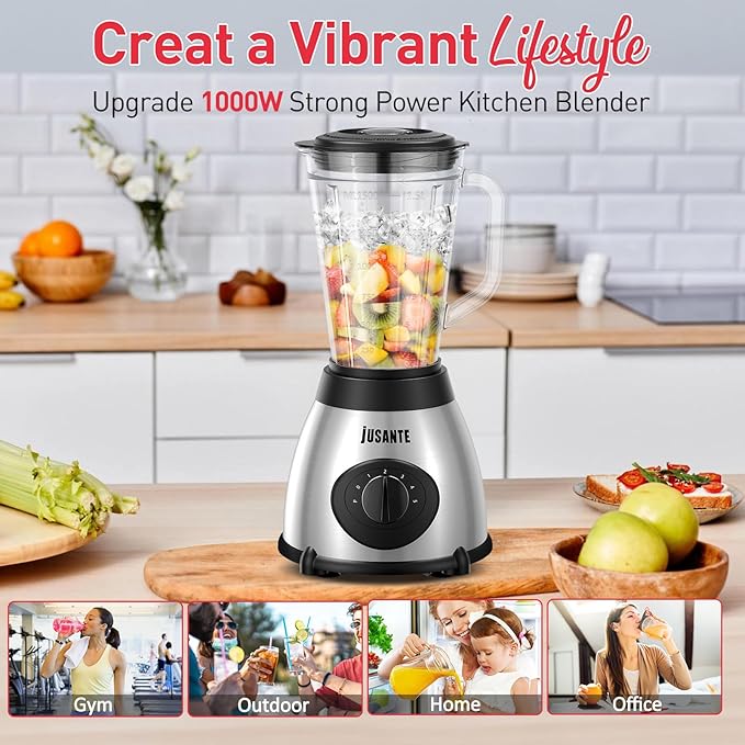 Smoothie Blender, Professional Blender Juicer for Kitchen Countertop Ice Crusher or Juice, Milkshake, Dessert (Silver)