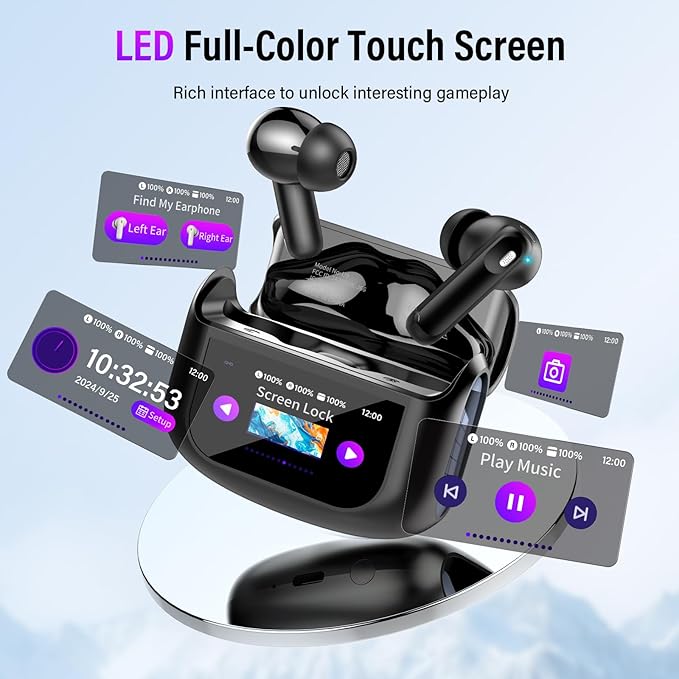 Wireless Earbuds, Bluetooth 5.4 Ear Buds with Multifunctional Touch Screen, 48H Bass Stereo Headphones with ANC/ENC Noise Cancelling/Transparency Mode, IPX7 Earphones with 5 EQ Modes for iOS Android