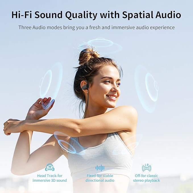 Bluetooth Headphones Wireless Earbuds with Spatial Audio Deep Bass Stereo Sound Isolation Bluetooth 5.4 IPX7 Waterproof Headphones with Digital Display Running Earphones for Sports, Gym, Workout