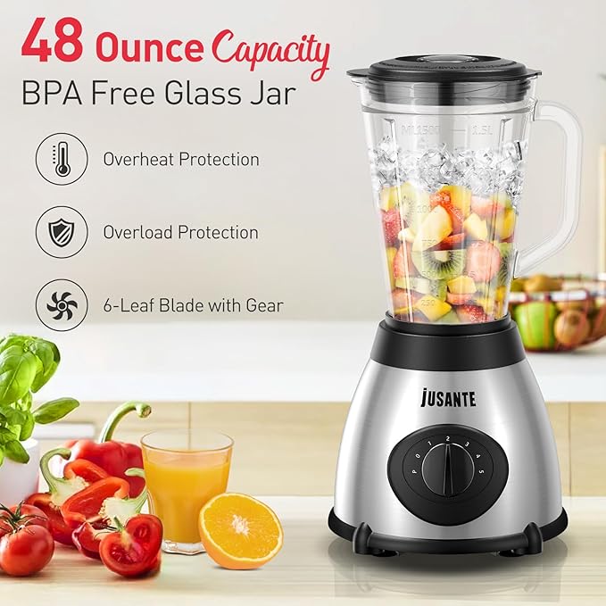 Smoothie Blender, Professional Blender Juicer for Kitchen Countertop Ice Crusher or Juice, Milkshake, Dessert (Silver)