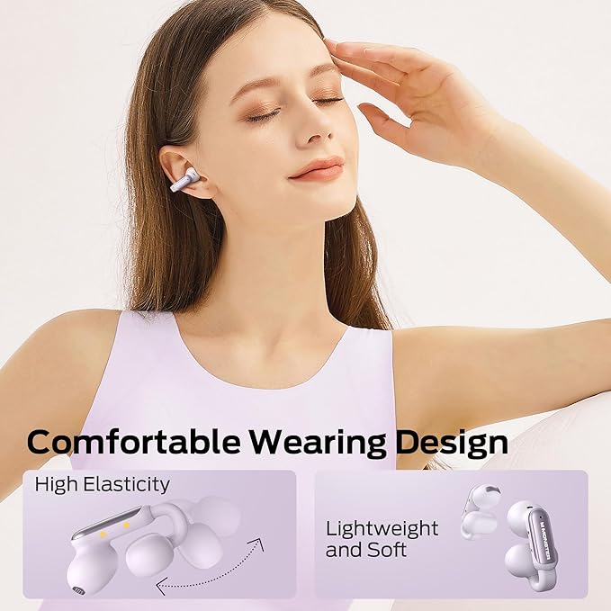 Monster Wireless Earbuds Open AC601, Comfort Clip-On Bluetooth Earbuds, Bluetooth 5.4 Open Ear Buds with Environmental Noise Cancellation, IPX5 Waterproof & Touch Control Wireless Headphones (Purple)