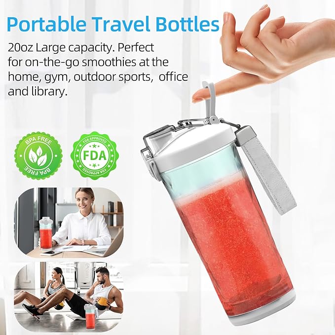 DENOKIN Portable Blender 20oz Vessel, Cordless Personal Size Blender for Shakes and Smoothies with 6 Blade, Small Blender for Kitchen, Home, Travel